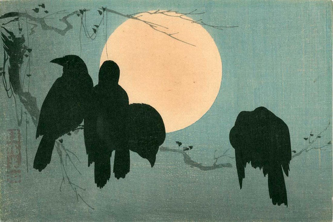 Ogata Korin: Four Crows and the Full Moon, 1920 (1 of 2)