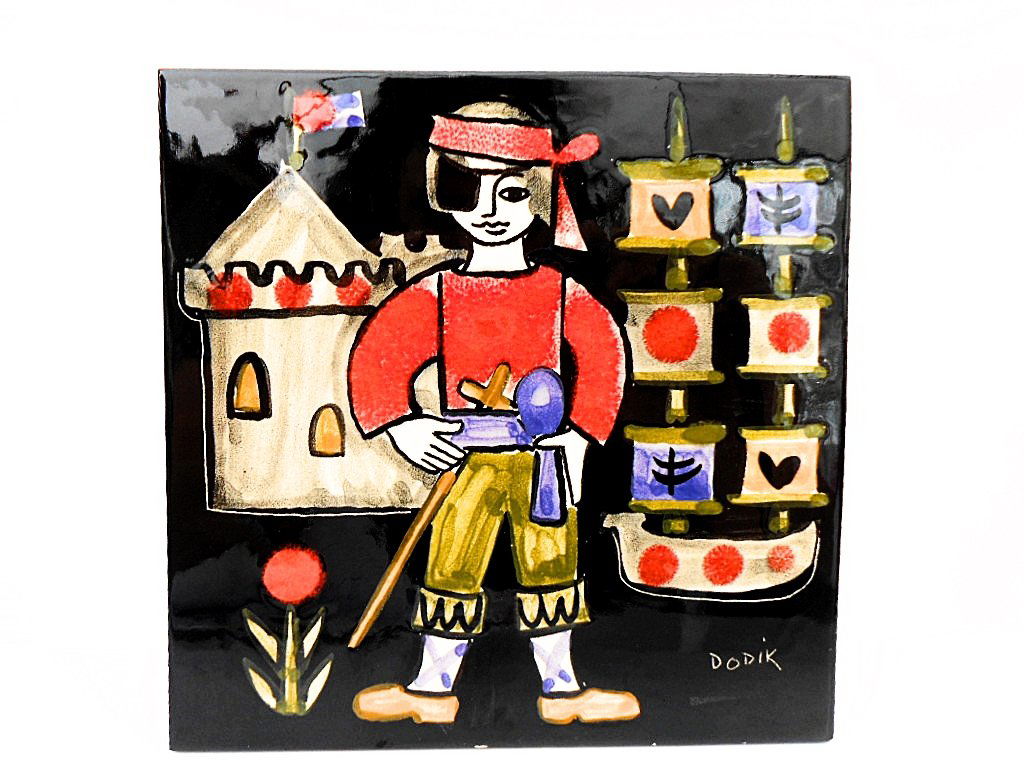 Jegou Dodik Hand Painted Naive Pirate French Tile (1 of 5)