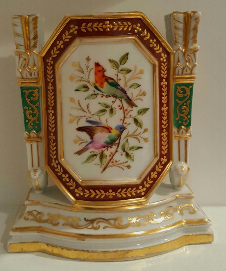 Jacob Petit French Porcelain Vase 19th C: Item: Jacob Petit Porcelain Vase Date: 19th century Origin: France Material: Hand painted gilded porcelain Size: 5.5 x 4 x 1.5 inches Signed JP on base Please note that this lot has a reserve. When yo