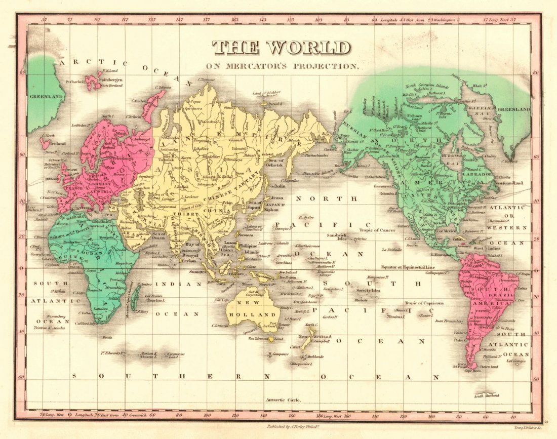 The World On Mercator's Projection, 1829 (1 of 2)