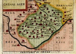 Abraham Ortelius: Territorio di Crema Pocket Map: Map: Territorio di Crema Pocket MapMaker: Abraham OrteliusPublisher: Philip Galale, Antwerp.Medium: Copper plate engravingDate: 1577-1595 Size: 2 7/8 x 4 inches (72 x 103mm) Good condition and color E