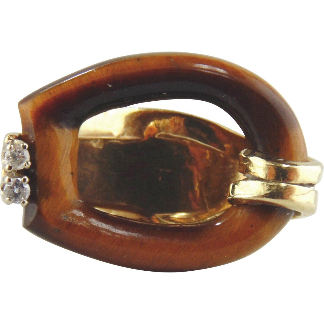 14K Two-Tone Gold Tiger Eye Diamond Ring (1 of 5)