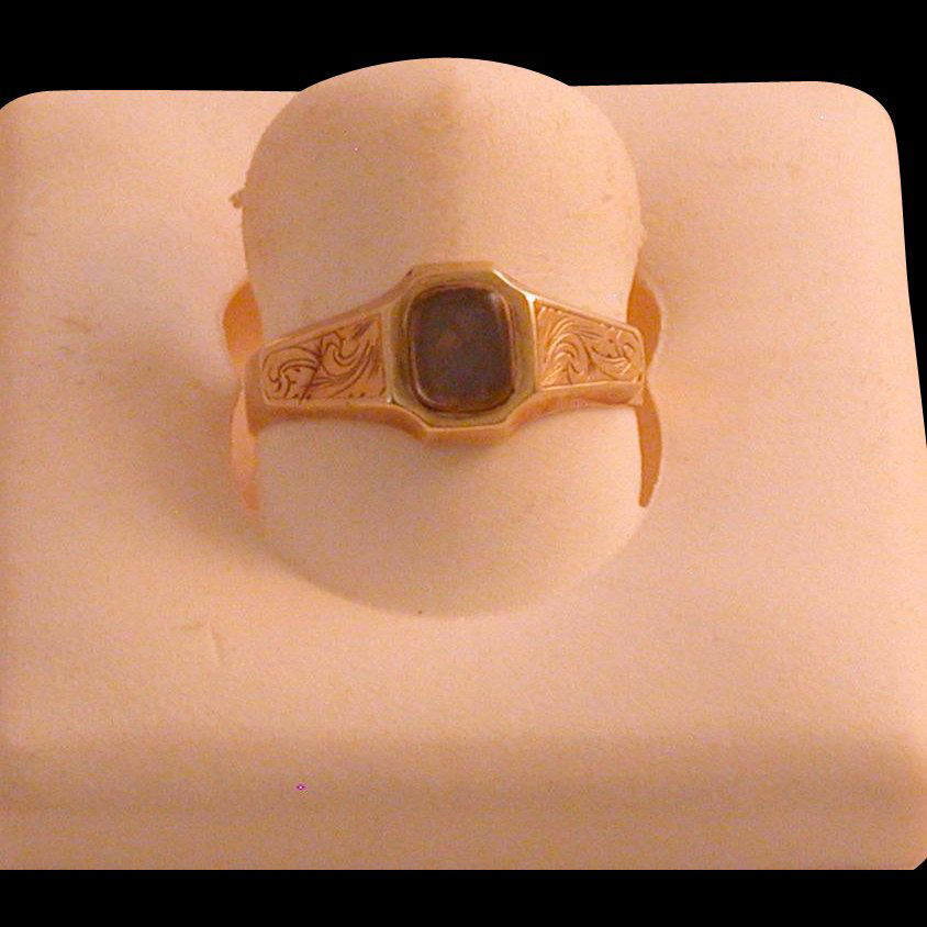 Georgian Period 15K Gold, Crystal and Woven Hair Ring (1 of 5)