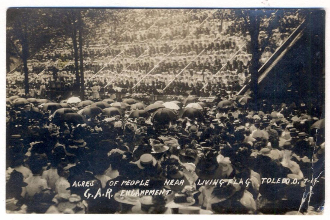 Photograph Postcard Living Flag with Crowd, 1908 (1 of 2)