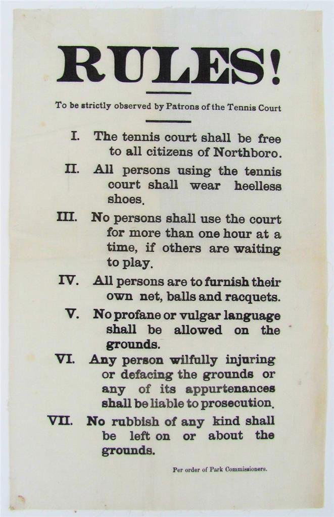 Vintage Tennis Court Rules Cloth Broadside Sign, 1900 (1 of 2)