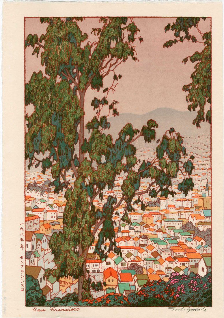 Toshi Yoshida: San Francisco, 1971: Artist: Toshi Yoshida Title: San Francisco Date: 1971 Medium: Japanese woodblock print Size: 10.75 x 16 inches Later embossed signature edition, Yoshida Studio Toshi Yoshida (1911-1995) was a Japanese