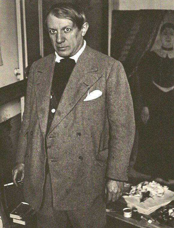 Brassai: Pablo Picasso: Print Title: Pablo Picasso Artist: Brassai Medium: Sheet-Fed Copperplate Gravure Date: 1968 Printing Location: Switzerland Size: 5 x 7 inches Brassai was a Hungarian-French photographer who rose to fa