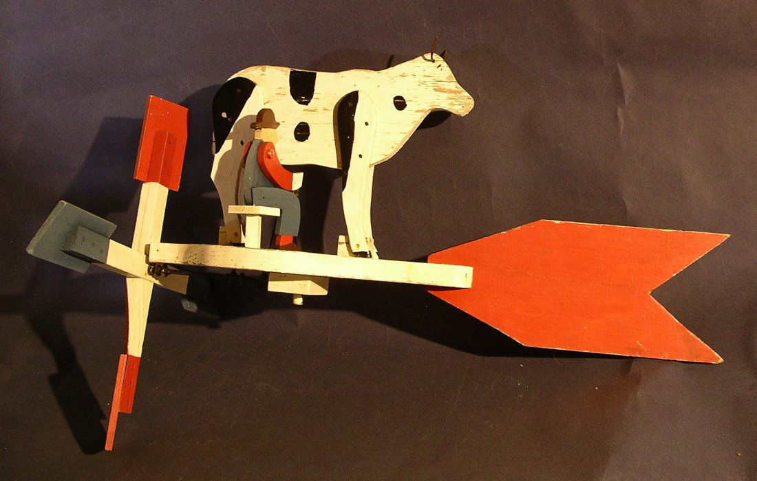 Farmer and Cow Whirligig, 1950s (1 of 3)