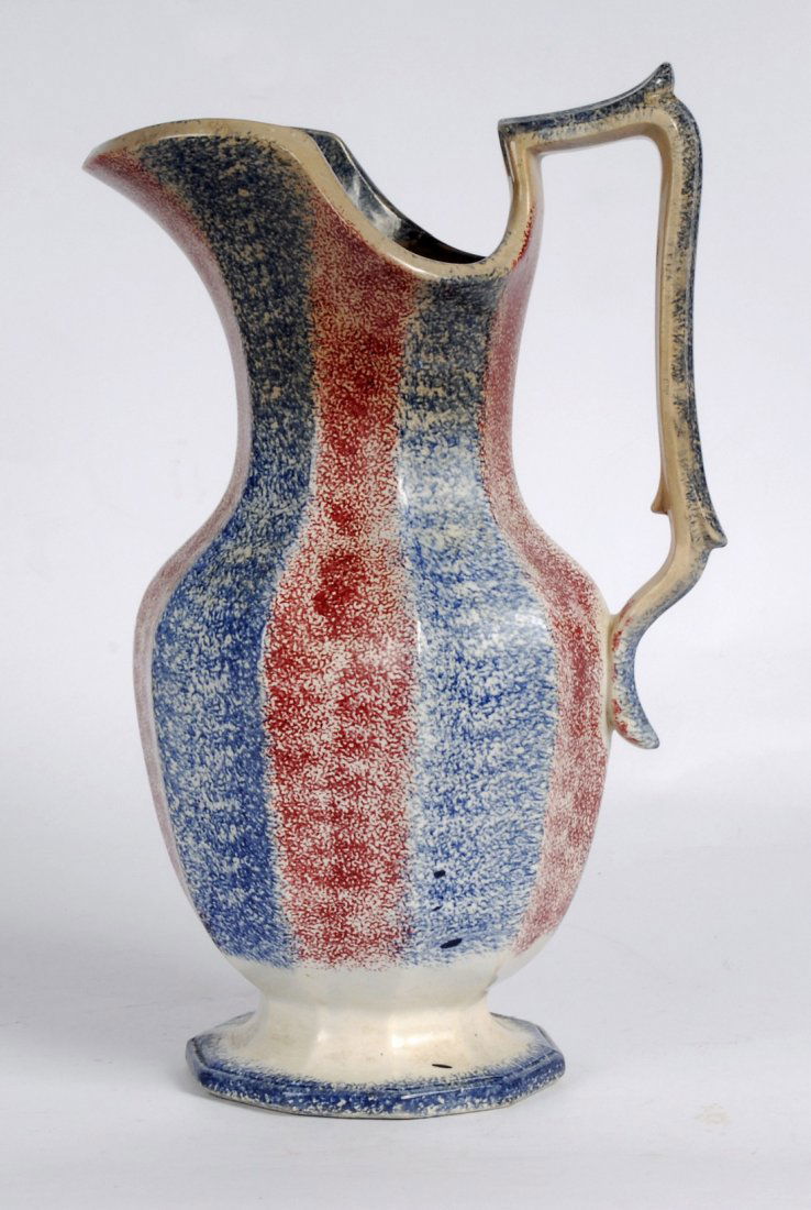 Large Red, White & Blue Spongeware Pitcher, c 1880 (1 of 6)