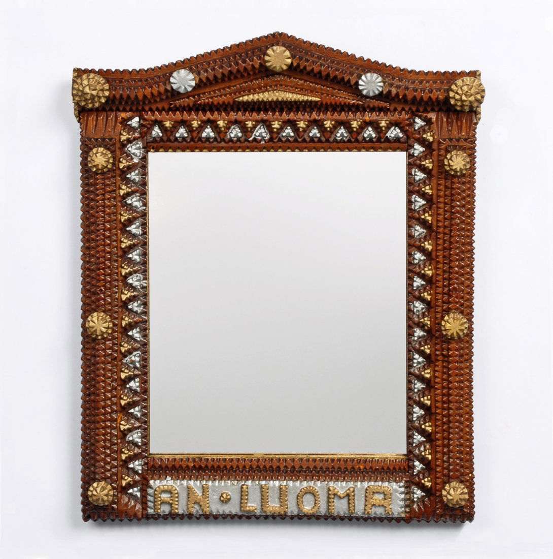 Painted Tramp Art Mirror with Arched Top, 1920s (1 of 5)