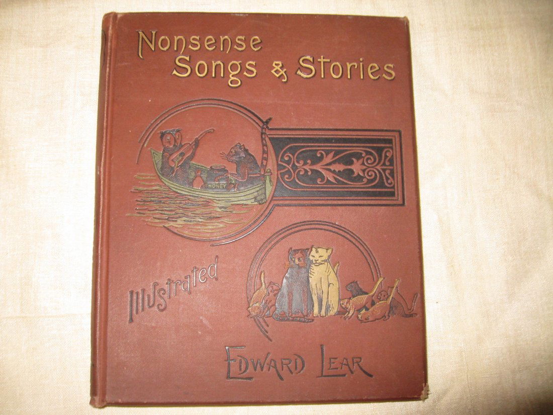 Edward Lear: Nonsense Songs and Stories: Book: Nonsense Songs and Stories Author: Edward Lear Publisher: Frederick Warne & Co, London and New York Date: 1891 Small 4to, (125) pp. (1) page of adverts Material: Red cloth illustrated boards Gif
