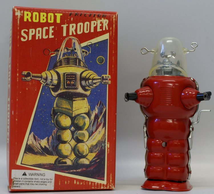Retro Style Tin Windup Crank Robot Space Trooper Toy (1 of 2)