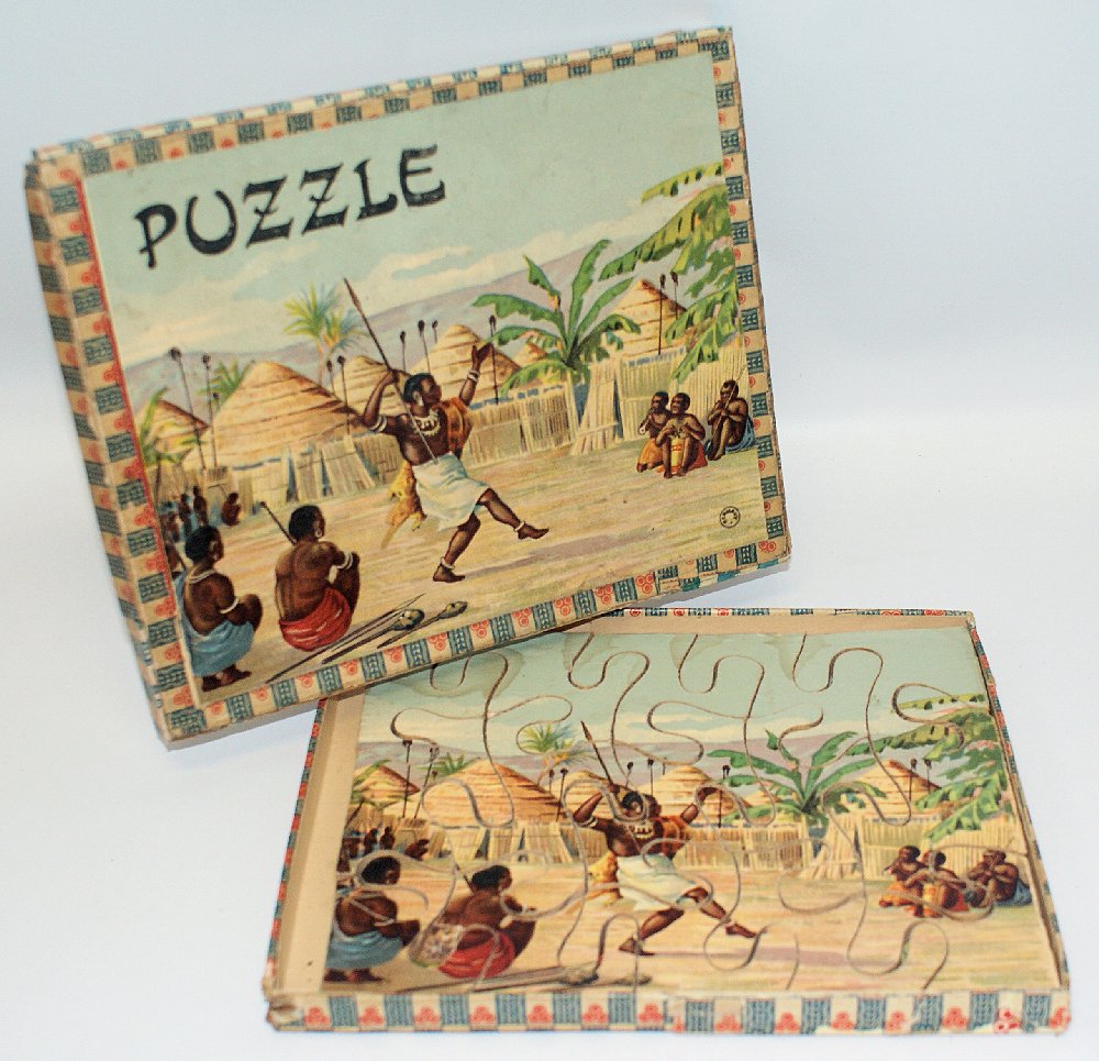 Victorian Edwardian Era African Village Wooden Puzzle: Toy: Victorian Edwardian Era African Village Wooden Picture Puzzle Material: Wood Size: 7.25 x 6.25 inches Origin: Germany Year: 1900's Victorian Edwardian Era 2 puzzles (1 picture with another pictur