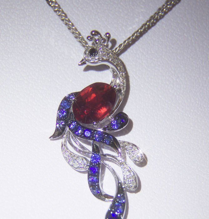 14K Gold Ruby Sapphire Diamond Peacock Pendant (1 of 8)