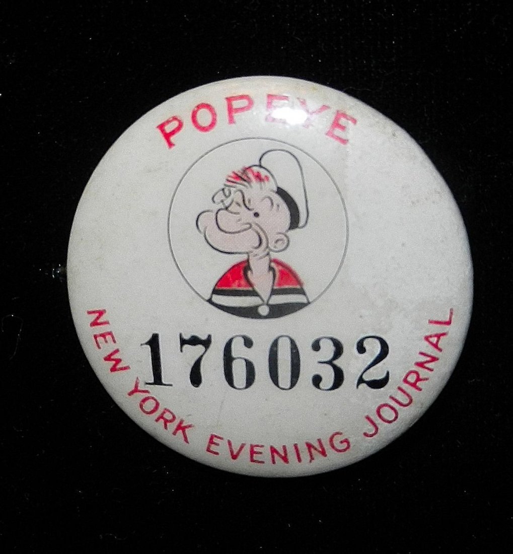1930’s Popeye Pinback Button, New York Evening Journal (1 of 4)