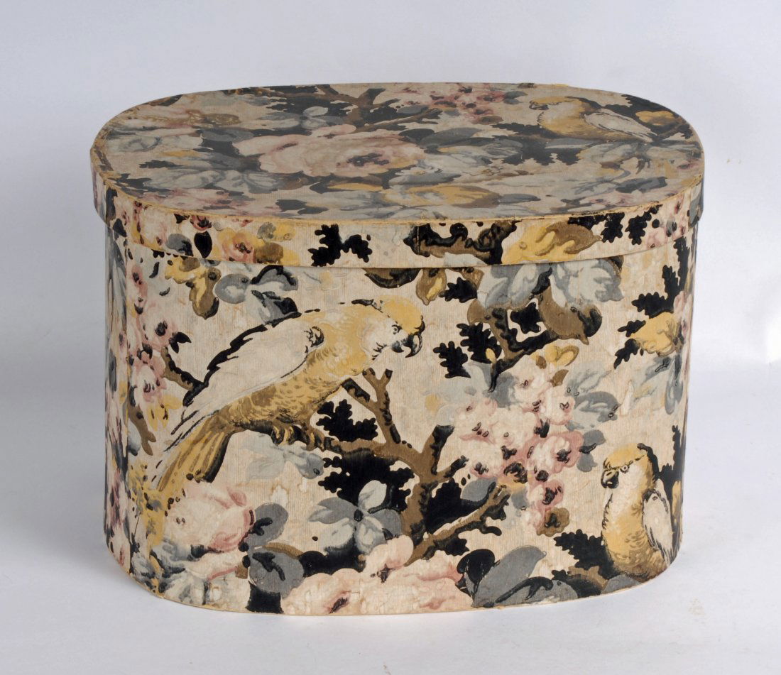 Early 20th C Wallpaper Covered Hat Box (1 of 5)