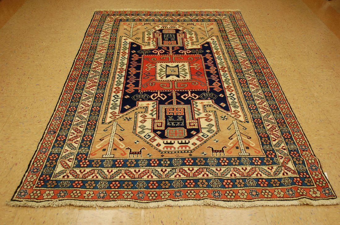 Antique Mint Caucasian Camel Hair Sewn Kazak Rug 5x8 (1 of 10)