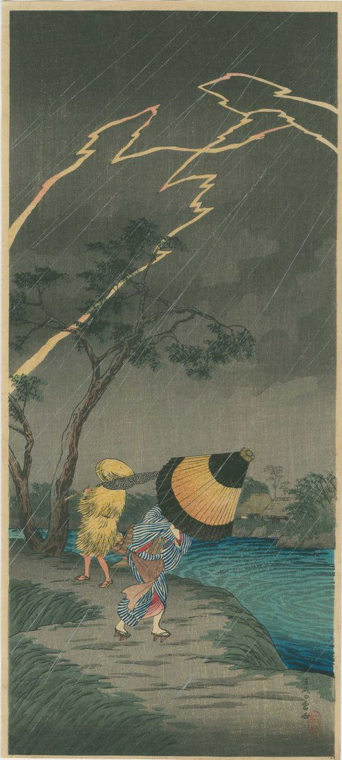 Takahashi Shotei (Hiroaki): Thunderstorm at Tateishi, (1 of 2)