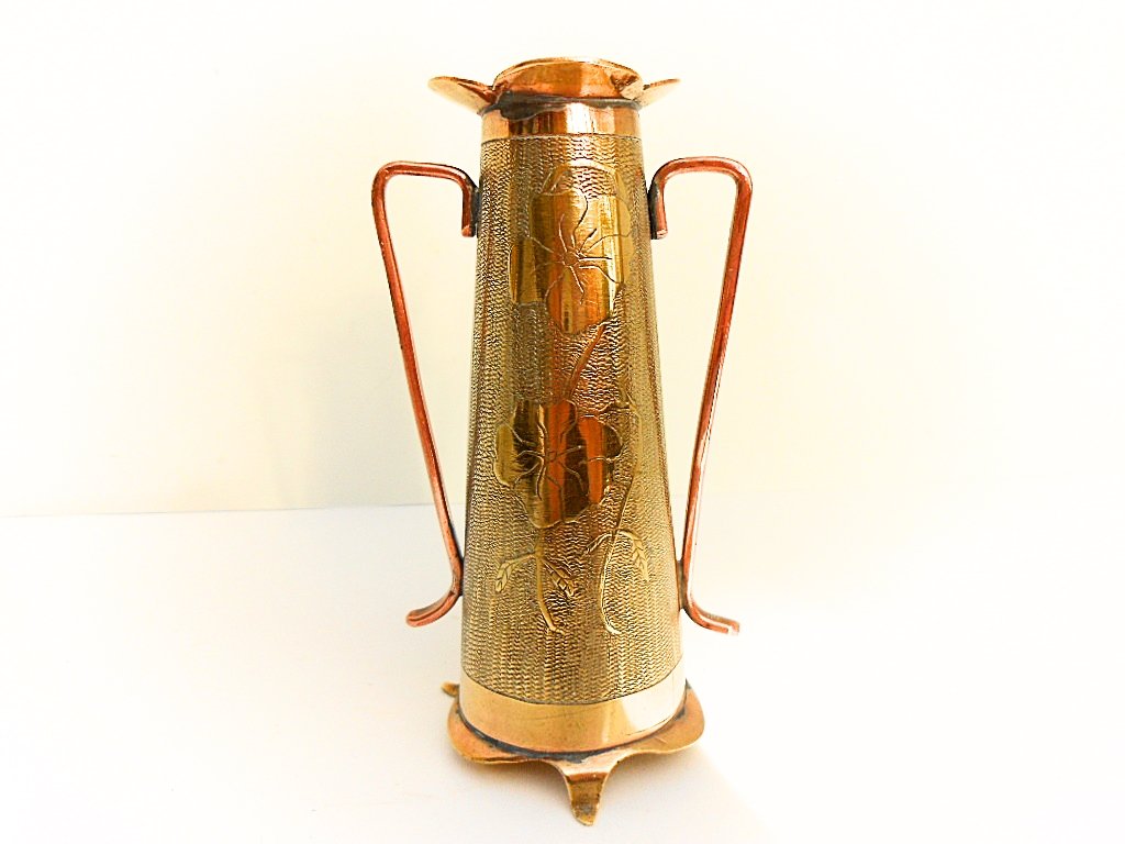 Handmade Brass & Copper Guilloche Bud Vase, 1900 (1 of 6)