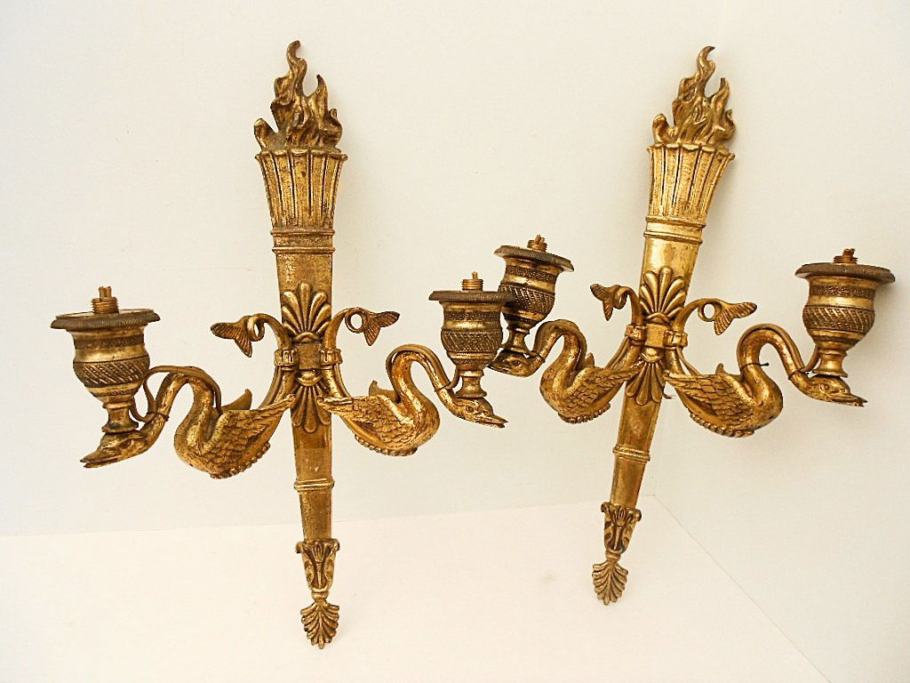 Gilt Bronze French Double Arm Pair of Sconces (1 of 5)