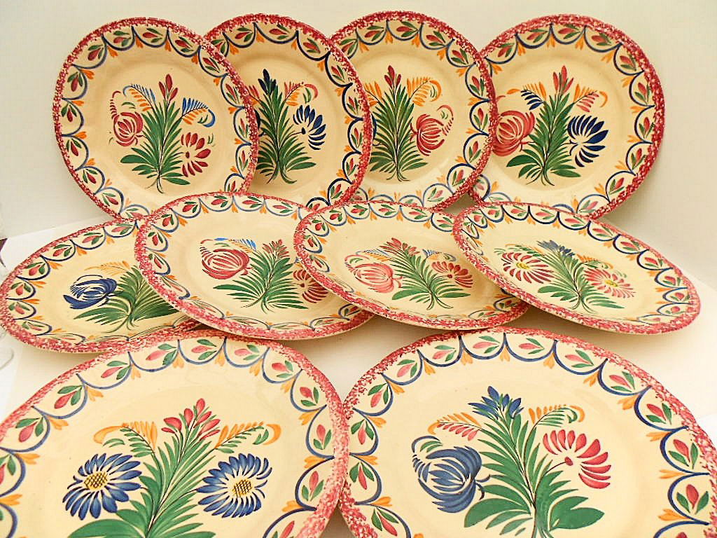 10 HB Quimper Ceramic Dinner Plates, 1950 (1 of 8)