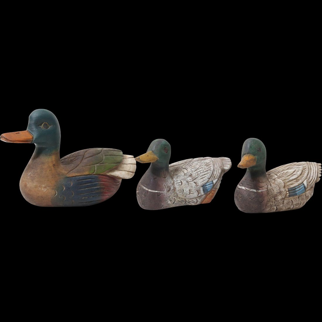 Set of 3 Italian Carved Duck Decoys, 1920 (1 of 5)