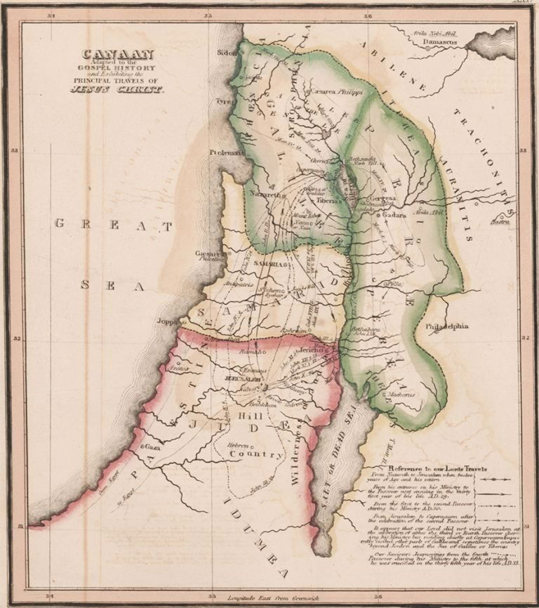 Canaan, Travels of Jesus from the Bible Atlas 1836 (1 of 1)
