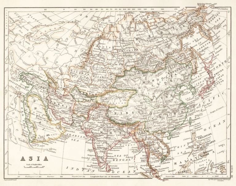 Map of Asia, Cabinet Atlas of the World by Johnston (1 of 1)