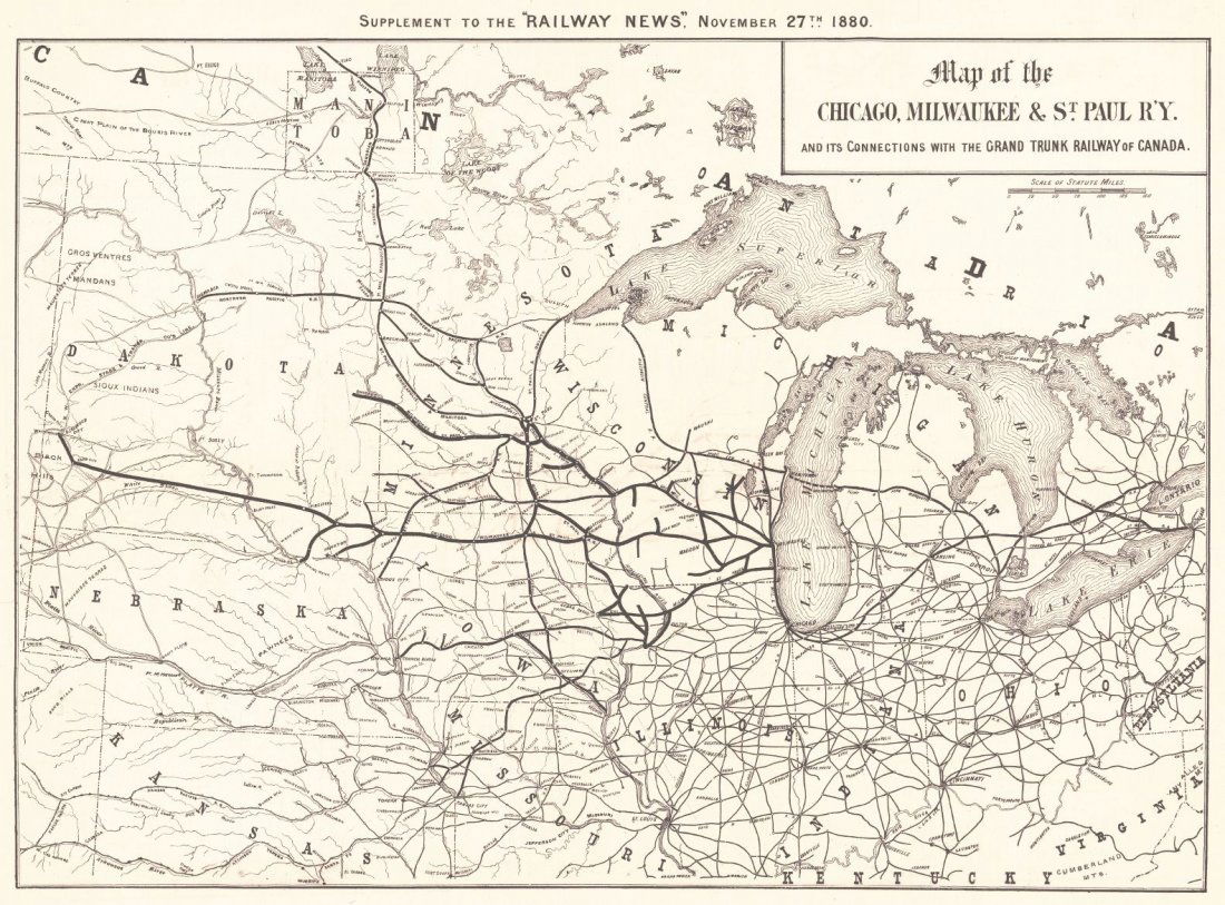 Map of the Midwest Grant Trunk Railway of Canada 1880 (1 of 2)