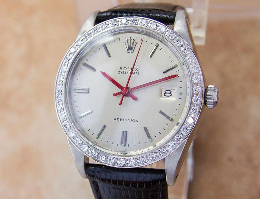 Rolex Gold & Diamond Oysterdate Watch, 1972: Item: Rolex Gold & Diamond Oysterdate Watch Date: 1971 Movement: Automatic Case: 35mm, 9K gold, sapphire crystal Band: 22 centimeters, leather The Rolex brand has driven global achievement since its f