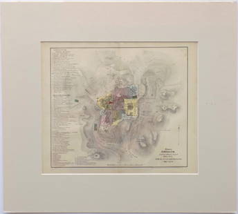 Modern Jerusalem, 1858: Map: Jerusalem before the Roman DestructionPublishing: Sarony & Major, 1858Medium: Hand colored lithographSize: 13.5 x 15 inches Napoleon Sarony (1821-1896) was an American lithographer and a highly