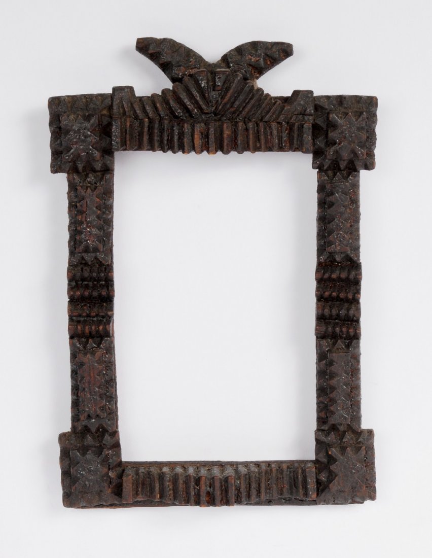 Tramp Art Frame, 1910: Item: Tramp Art Frame Date: 1910 Size: 9 x 6 inches Please note that this lot has a reserve. When you leave a bid in advance of the auction, submit your maximum. Jasper52 will bid on your behalf as mu
