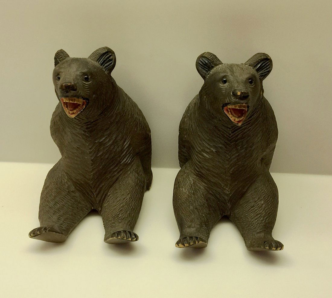 Pair Carved Wood Black Forest Bears, c 1880 (1 of 1)