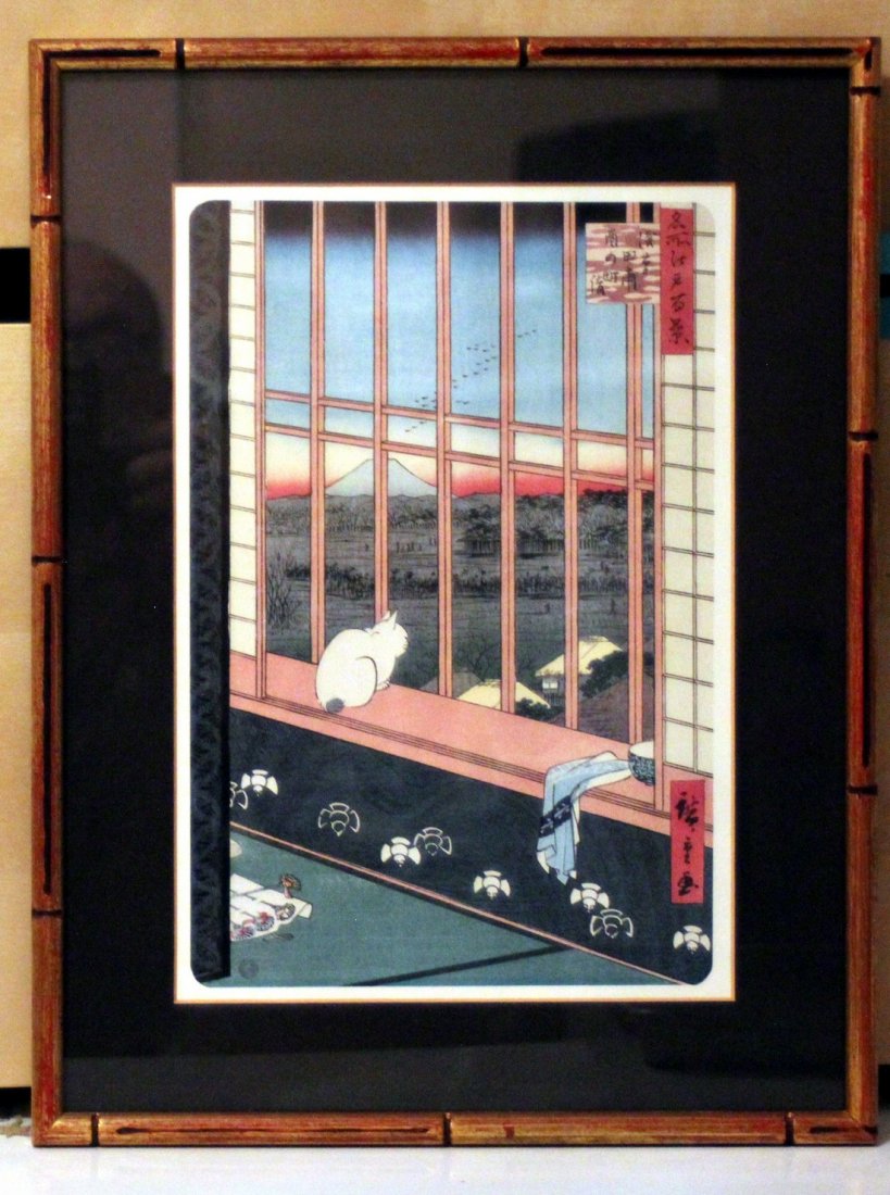 Utagawa Hiroshige: Asakusa Rice Fields, 1857: Print Title: Asakusa Rice Fields and Torinomachi Festival Artist: Utagawa Hiroshige Series: One Hundred Famous Views of Edo Date: 1857 Reproduction of 1857 edition Medium: Japanese woodblock print Siz