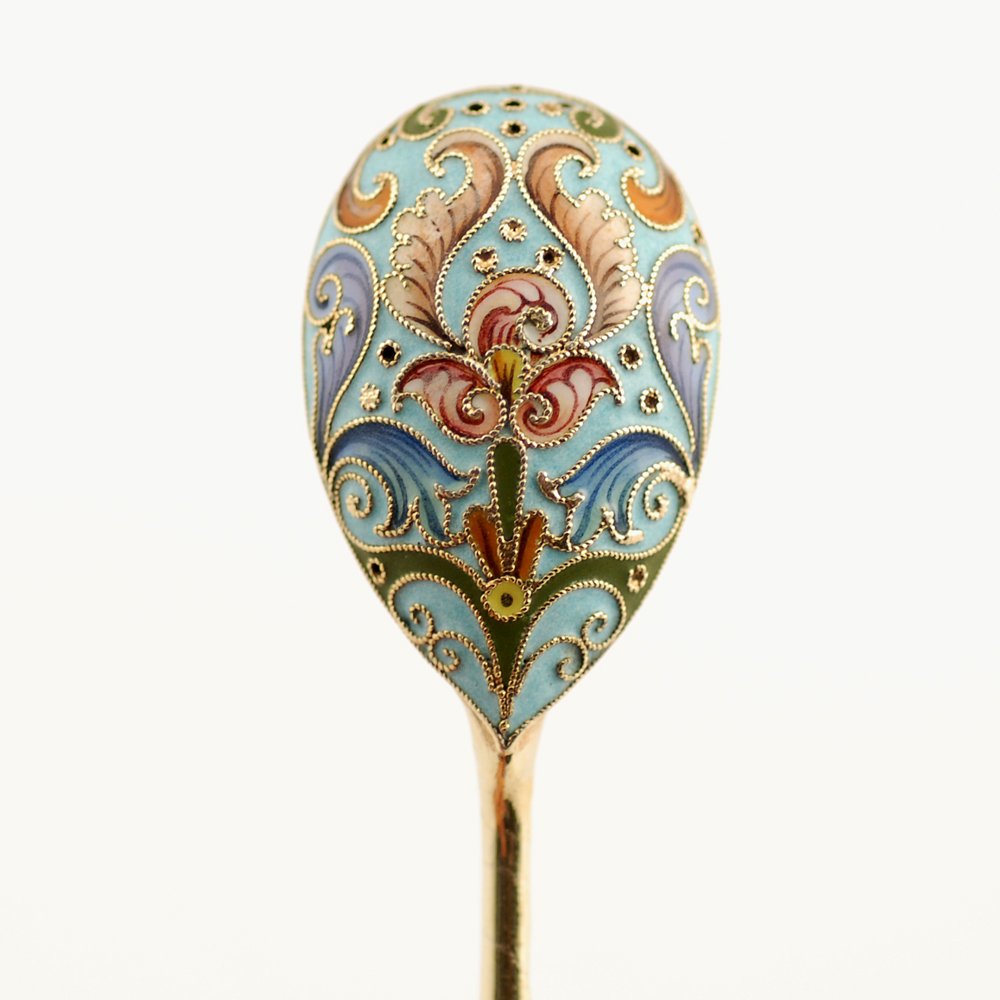 Russian gilded silver & cloisonne enamel teaspoon 1899 (1 of 5)