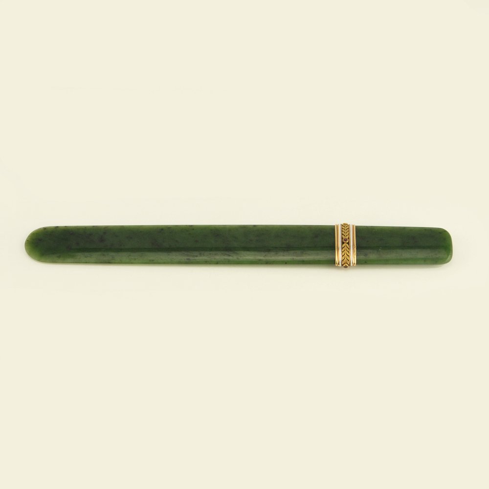 A Faberge jeweled gold & enamel nephrite paper knife (1 of 6)