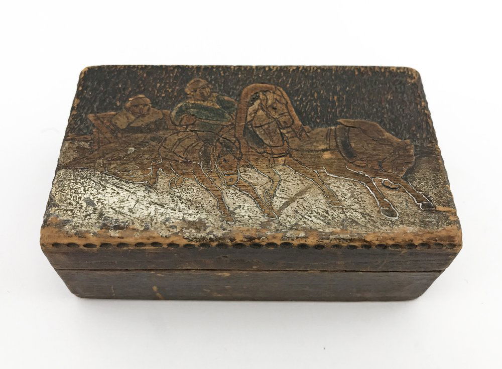 A Russian kustar or folk art stamp box, ca 1900 (1 of 4)