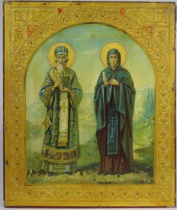 St. Peter & Theodosia Russian Orthodox Icon, 19th Cent (1 of 3)