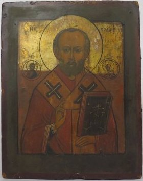 Saint Nicholas of Myra Russian Orthodox Icon, 19th Cent (1 of 2)