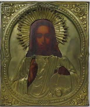 Christ Emmanuel Brass Oklad Russian Icon, 19th Century (1 of 3)
