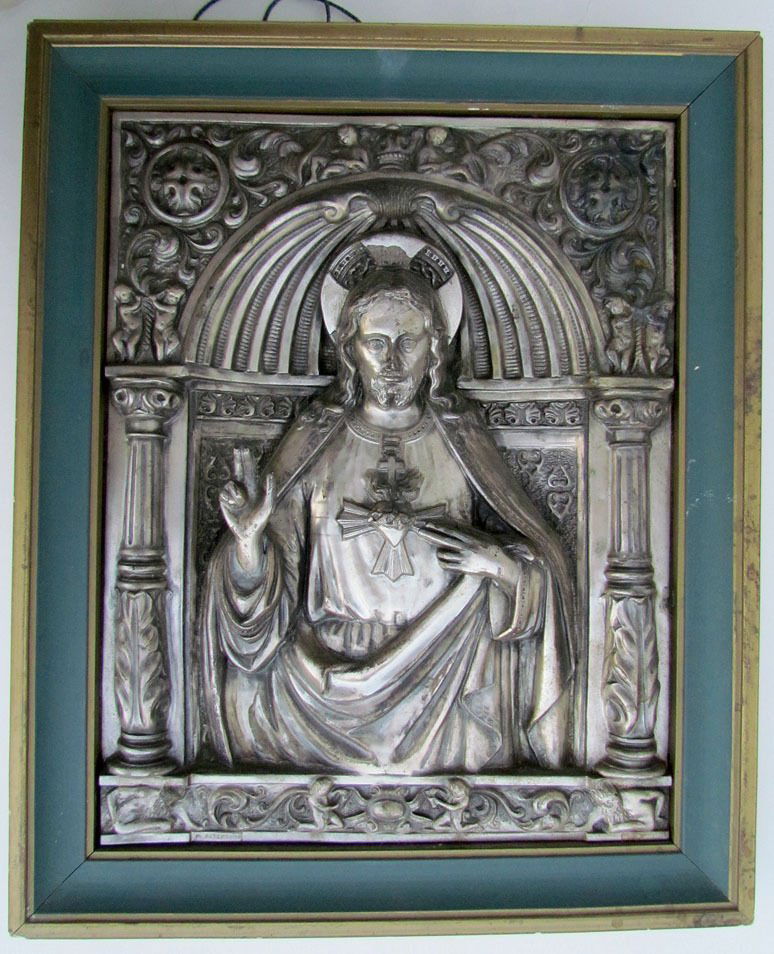 Antique Silver Plate Relief Plaque Icon of Jesus (1 of 4)