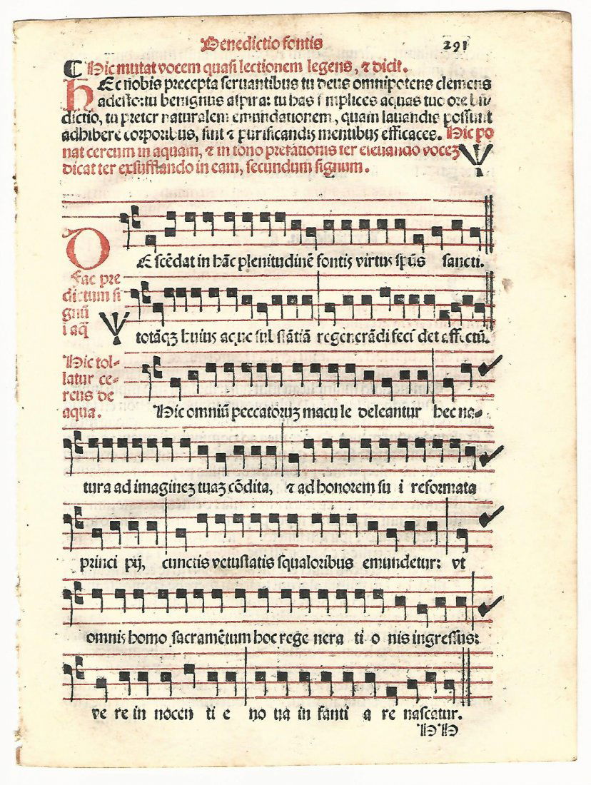 Catholic Hymnal Leaf with Red & Black Music, 1567 (1 of 2)