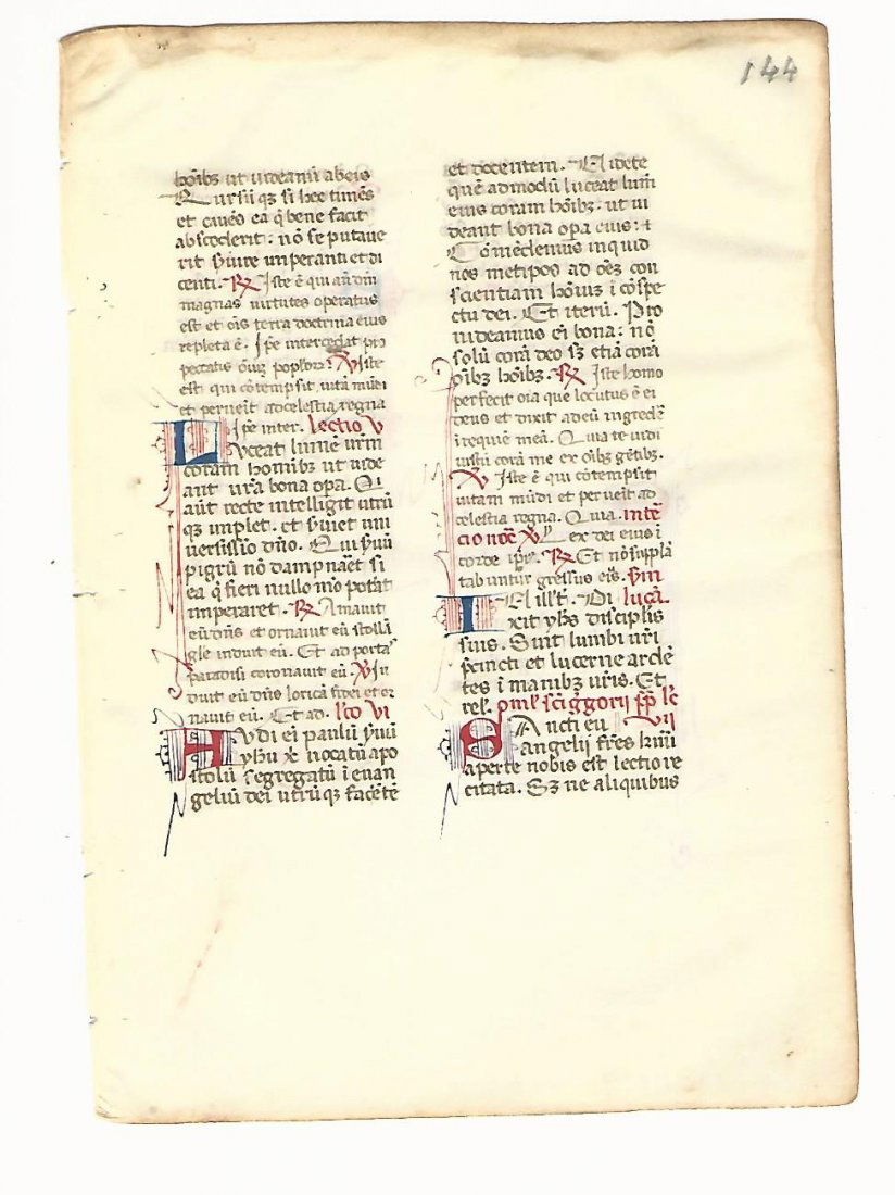 Illuminated Medieval Manuscript Leaf on Vellum, 1350 (1 of 2)