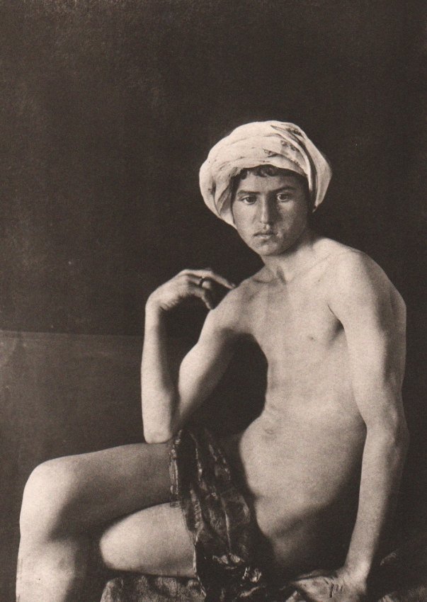 Lehnert & Landrock: Young Arabian Man: Print Title: Young Arabian Man Artist: Lehnert & Landrock Medium: Collotype on Velin Arches thick cotton paper Printing Date: 1985 Printer: Institut d'Orient Image Size: 7.5 x 10 inches Arches Paper S