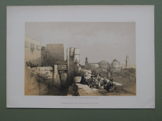 Entrance to the Citadel of Jerusalem: Print: Entrance to the Citadel of Jerusalem Artist: David Roberts Publisher: Days & Sons, London, 1855 Medium: Lithograph Size: 7.75 x 11.25 inches From "The Holy Land...." David Roberts (1796-1894) w