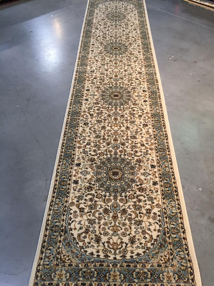 Persian Medallion Isfahan Runner Rug 3x12: Item: Persian Medallion Isfahan Runner Rug Origin: Turkey Material: Polypropylene pile Size: 2 feet 7 inches x 12 feet Description: Brand name Persian medallion "Isfahan" style runner rug in ivory, sk