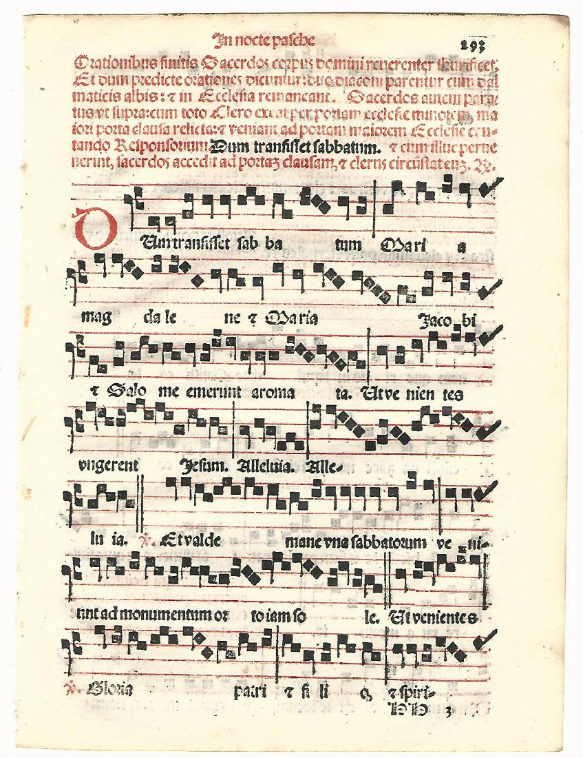 1567 Leaf Catholic Hymnal Music: Item: Leaf Catholic Hymnal Music Publishing: Venice by Petri Liechtenstein, 1567 "Sacerdotal.....Sacro Sancte Romane Ecclesie" Size: 6.5 x 8.5 inches A color copy of the title leaf is included with th