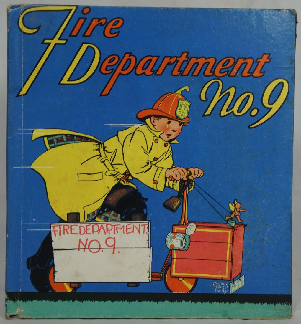 Fire Department Number 9 by Marion L. McNeil: Book Title: Fire Department Number 9 Author: Marion L. McNeil Illustrator: R. Corinne Publishing: Akron, Ohio: The Saalfield Publishing Company, 1939 This book celebrates children's fascination with t