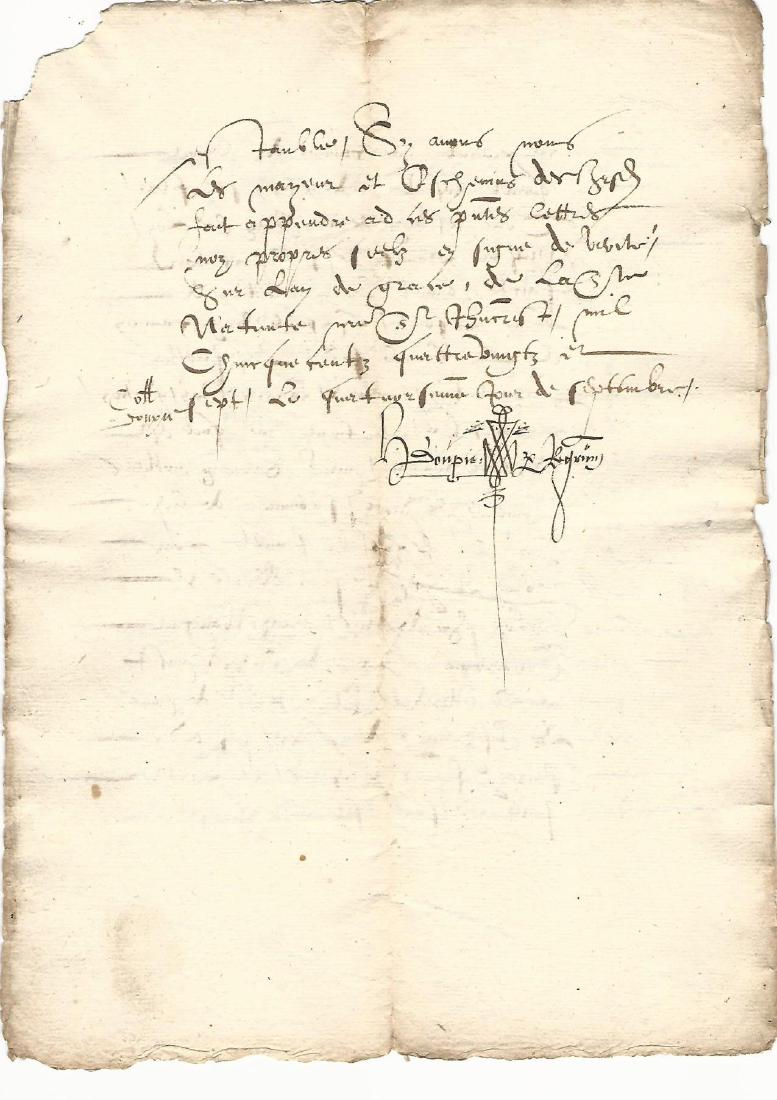 1587 Manuscript French Legal Document Signed (1 of 3)