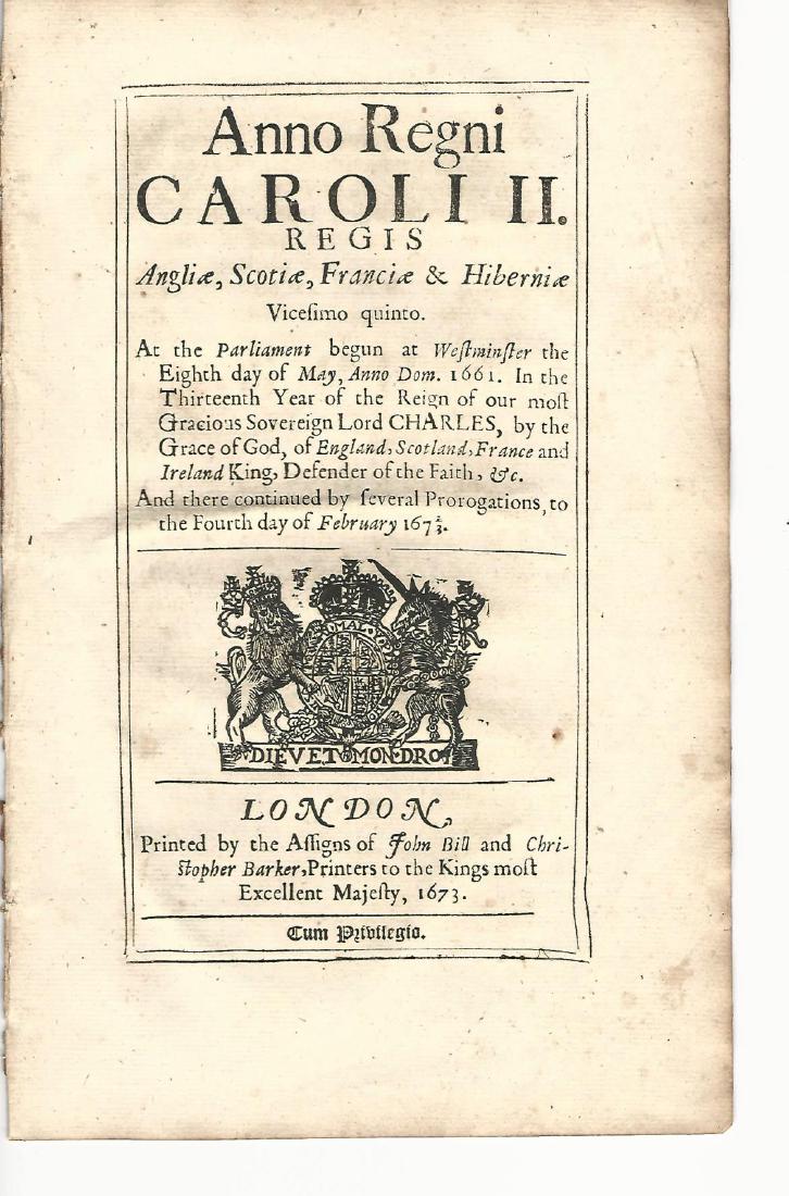 1673 English Act Regarding London Fire: Item: English Act Regarding London Fire Publishing: London by the Assigns of John Bill and Christopher Barker, 1673 “An Act for Reviving Judicature…House Burnt Down by reason of the late Fire” C